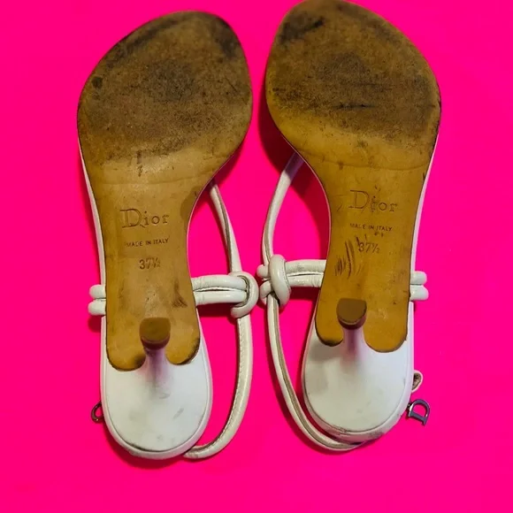 Christian Dior Women’s White Leather Thong Heels Size 37.5 - Picture 6 of 8